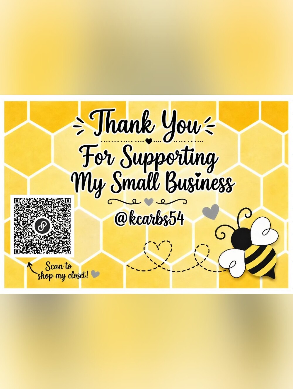 Hand Crafted Bumble Bee Small Business Thank a Card 50 Count - Picture 3 of 5